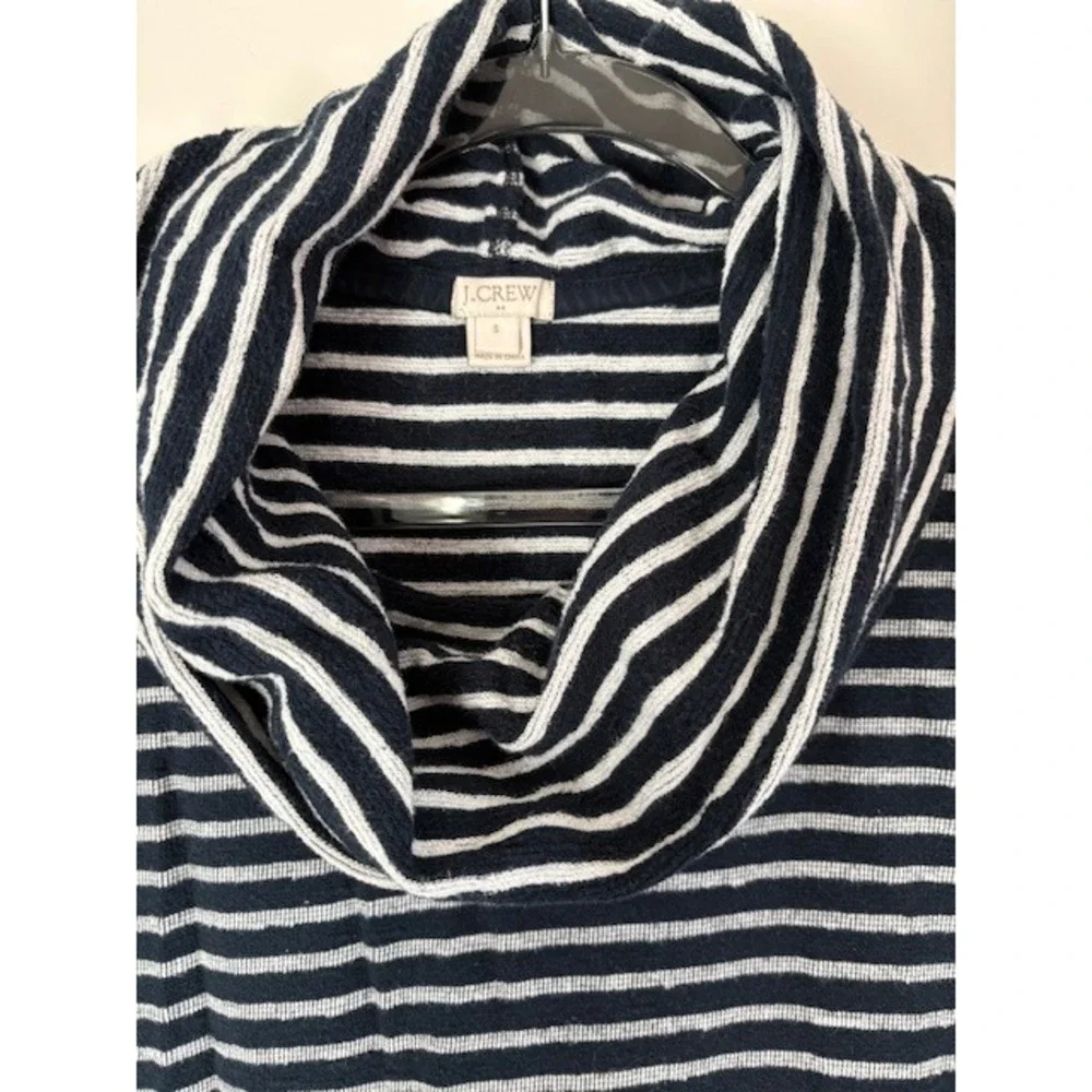 J.Crew Womens Navy White Striped‎ Cowl Neck Sweatshirt Kangaroo Pocket Size S